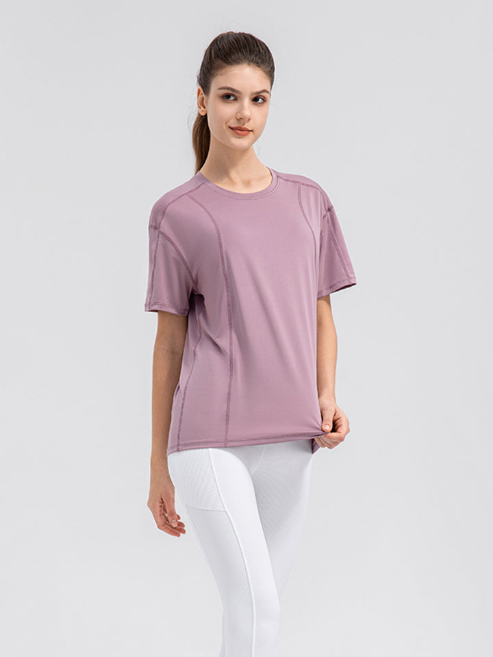 Round Neck Short Sleeve Active Top - Lilixa.store