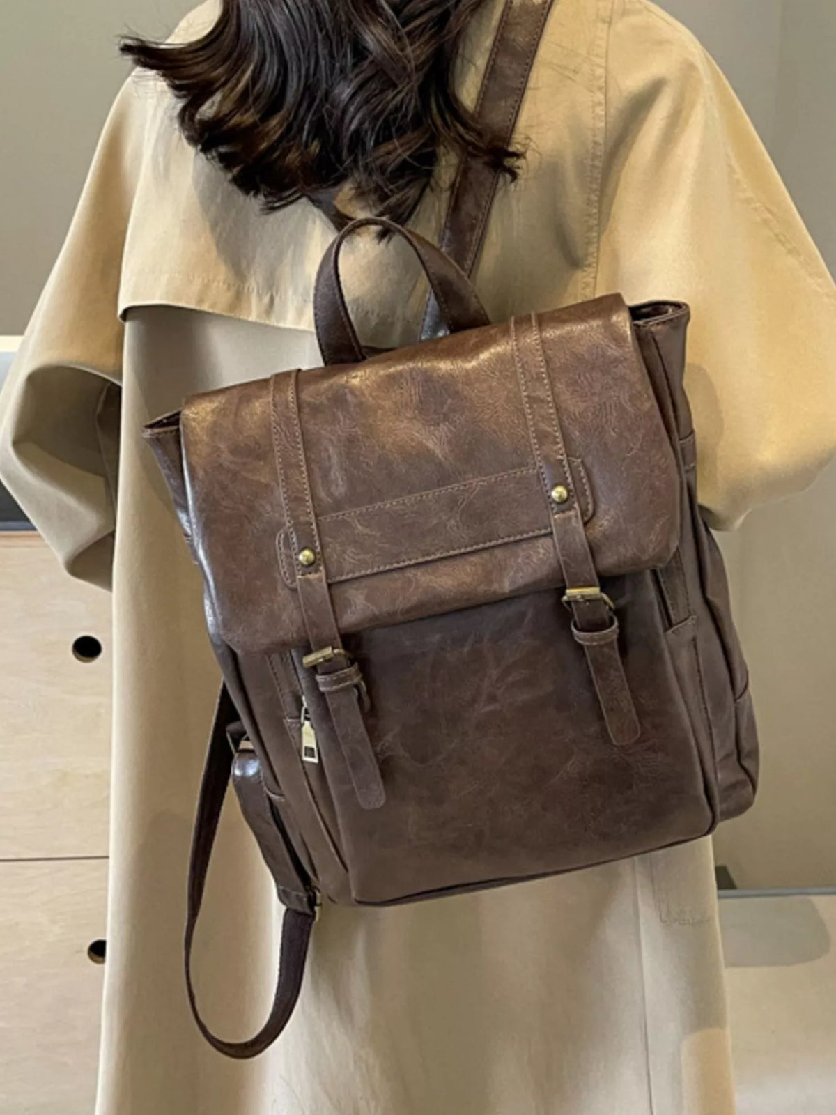 Leather Flap Backpack Bag