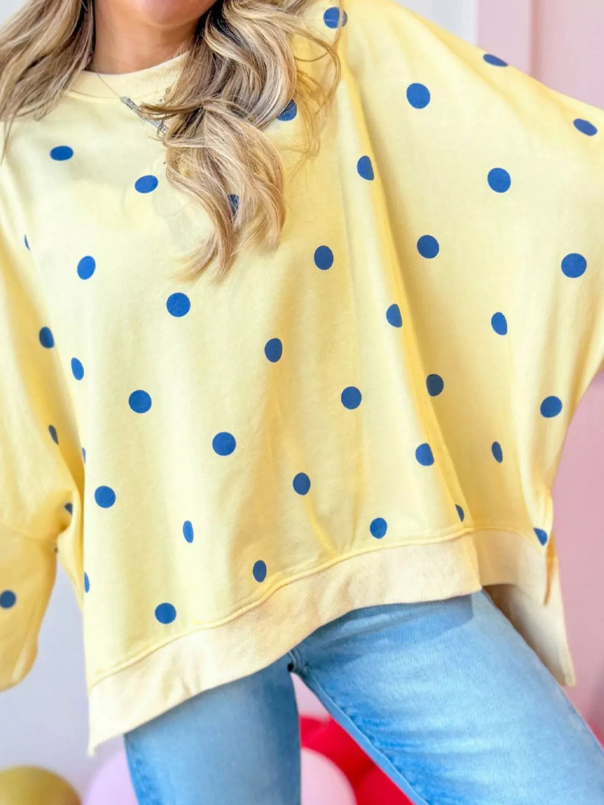 Side Slit Polka Dot Oversized Sweatshirt - Lilixa.store