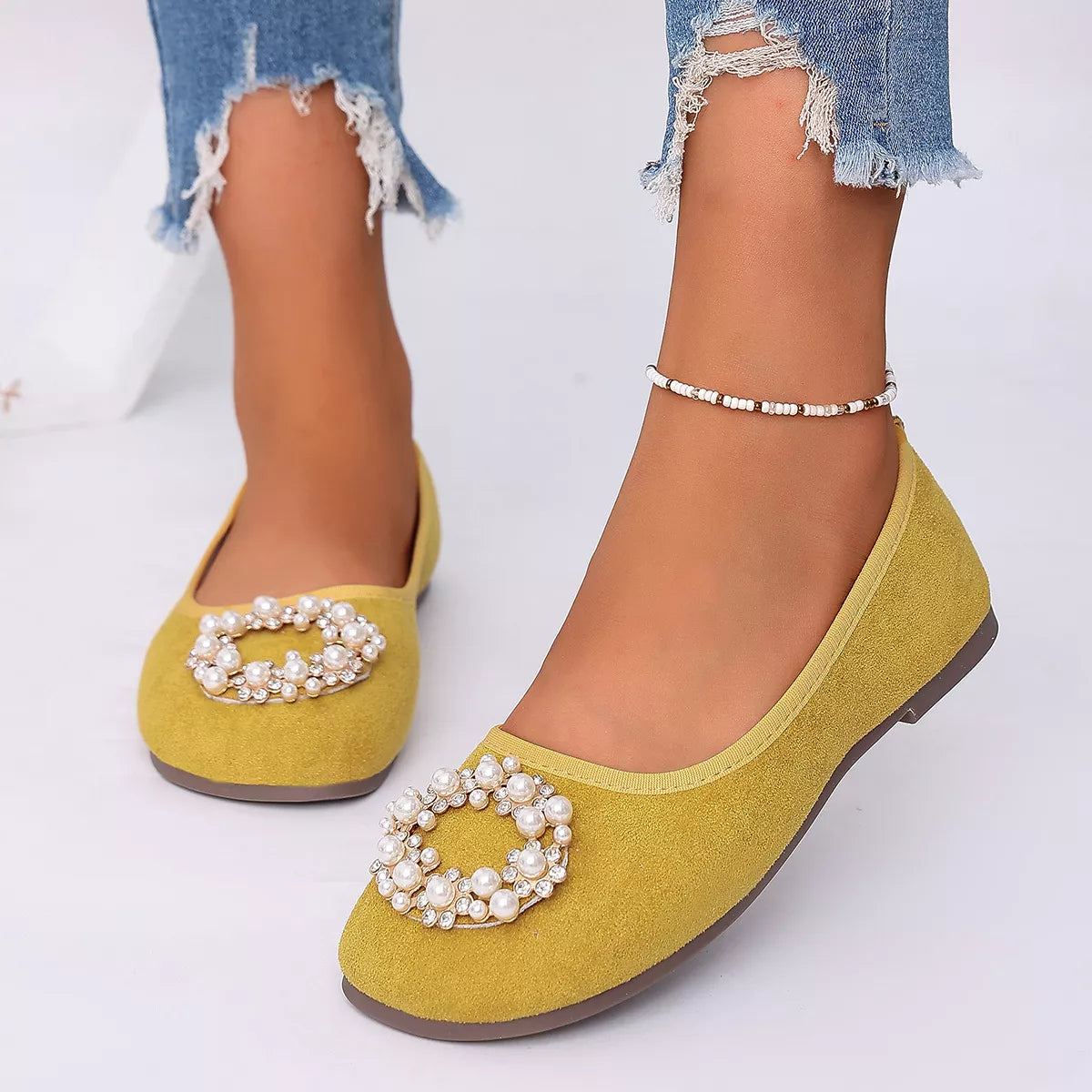 Pearl Embellished Slip-Ons - Lilixa.store