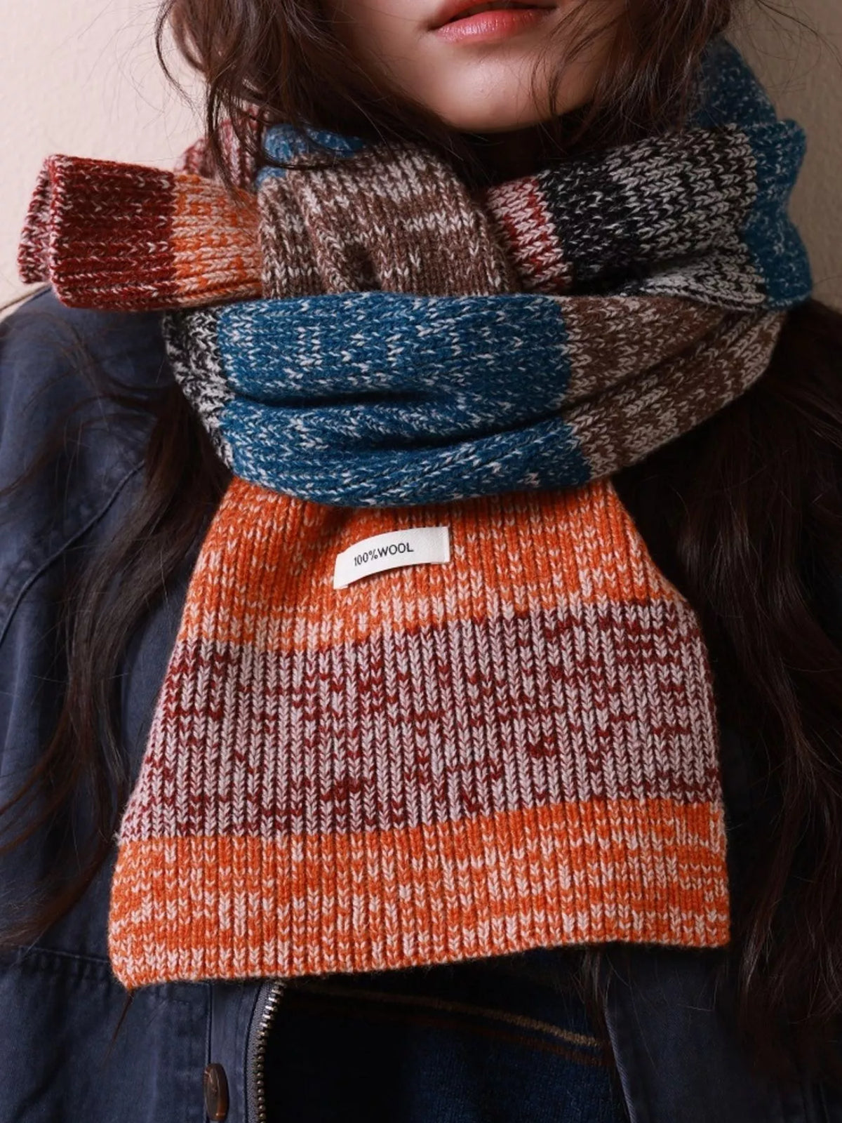 100% Wool Color Block Knitted Scarf - Lilixa.store