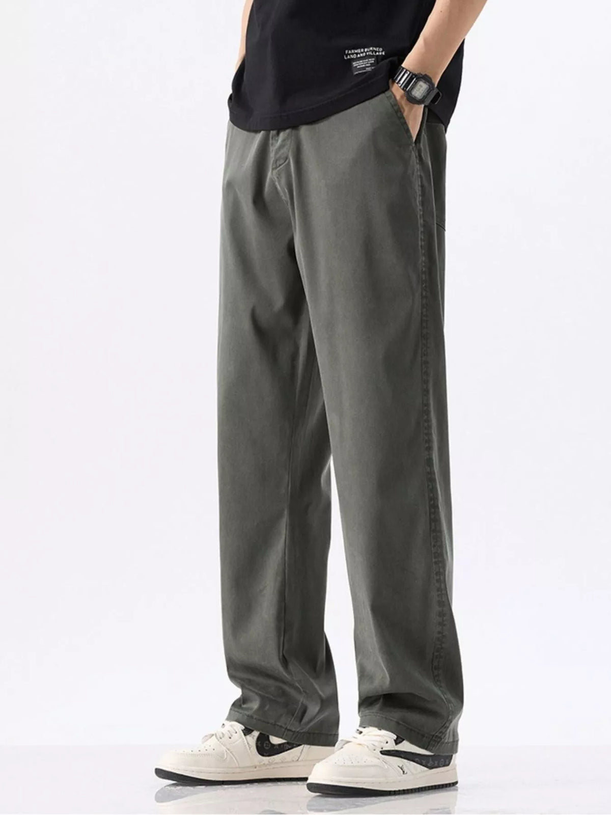 Men's Wide Leg Pants in Military Green