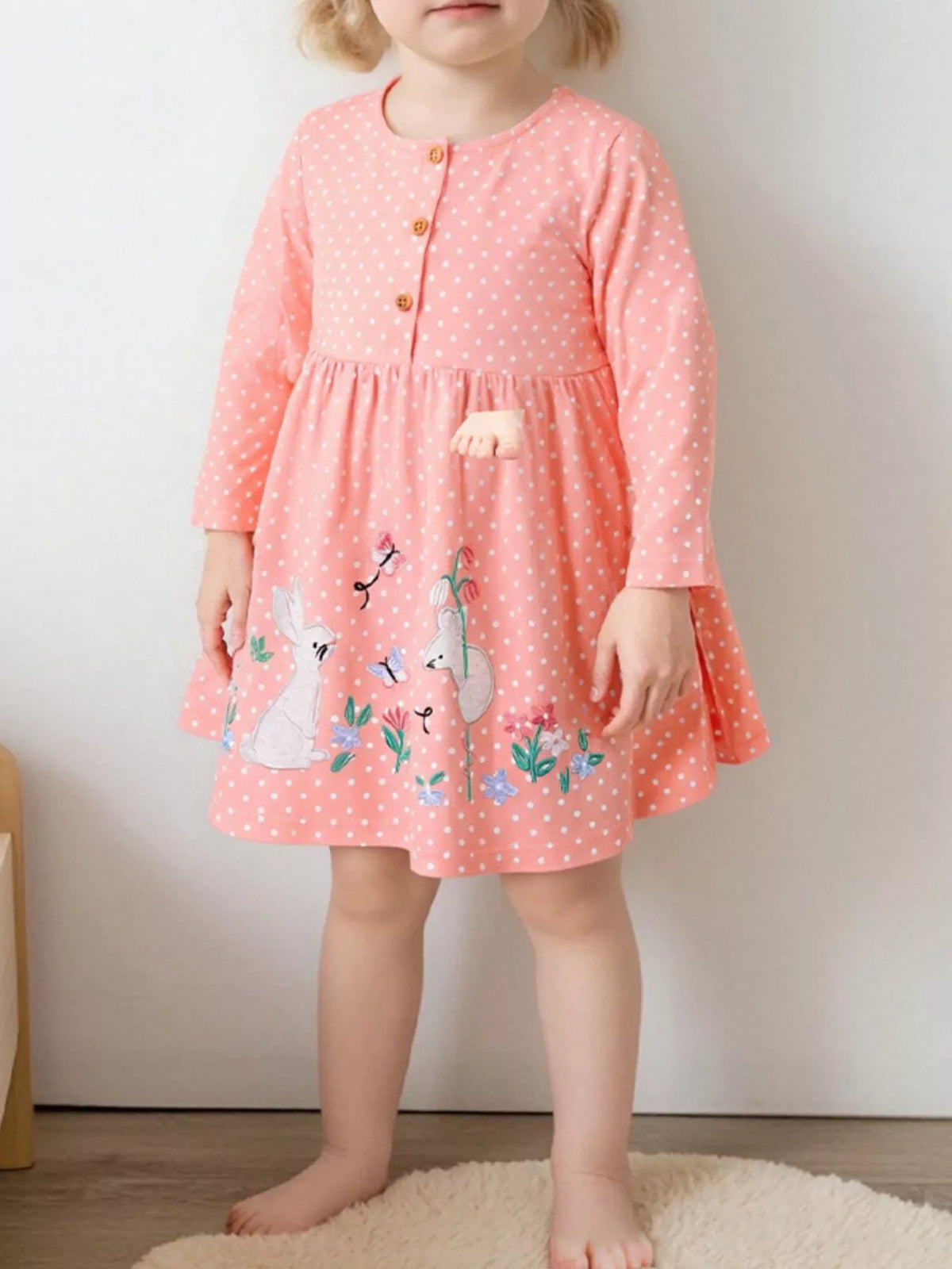 Children's Polka Dot Bunny Long Sleeve Dress - Lilixa.store