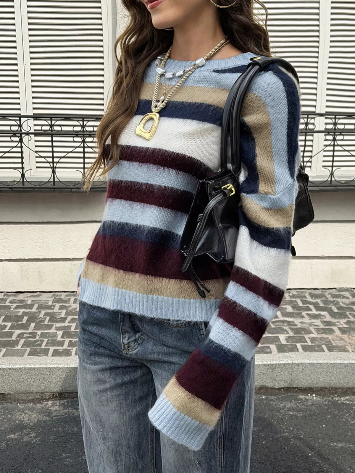 Multi-Color Striped Fuzzy Sweater - Lilixa.store