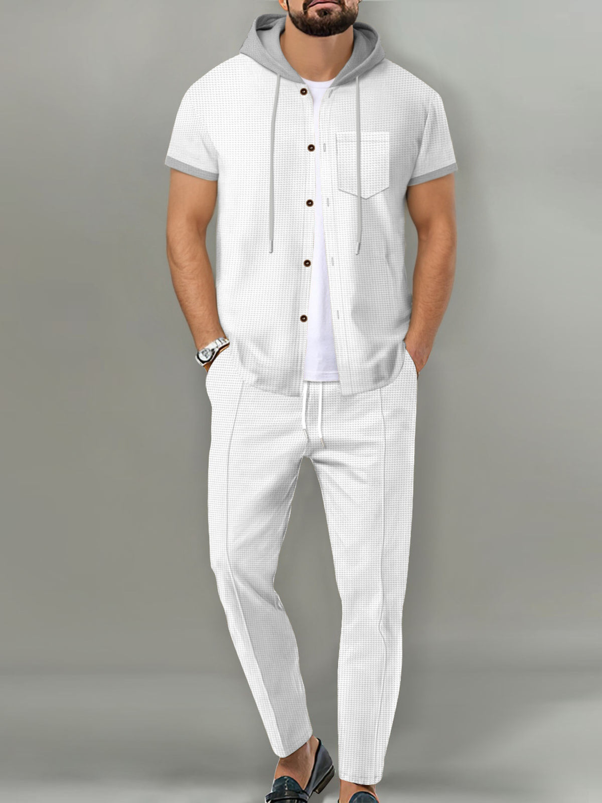 Men's Full Size Short-Sleeve Hooded Top and Shorts Set Plus Size - Lilixa.store