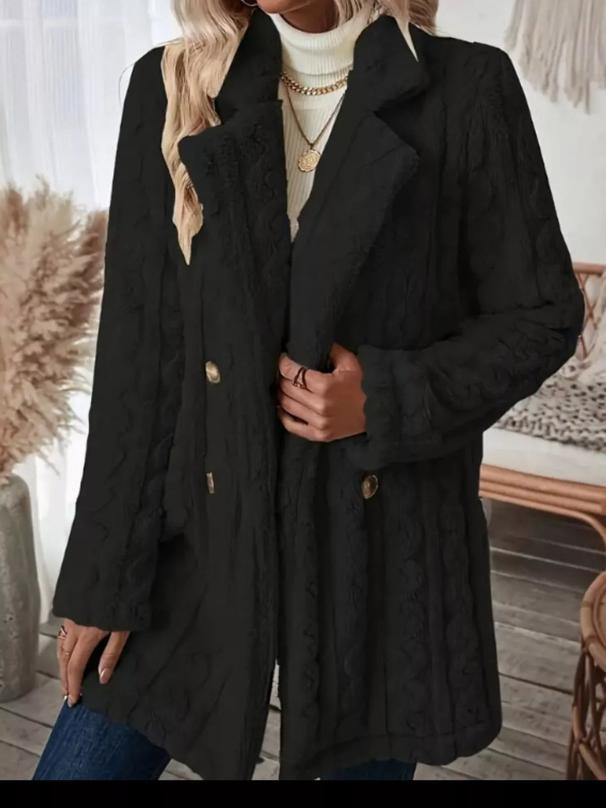 Cozy Faux Shearling Double-Breasted Outerwear, view 15