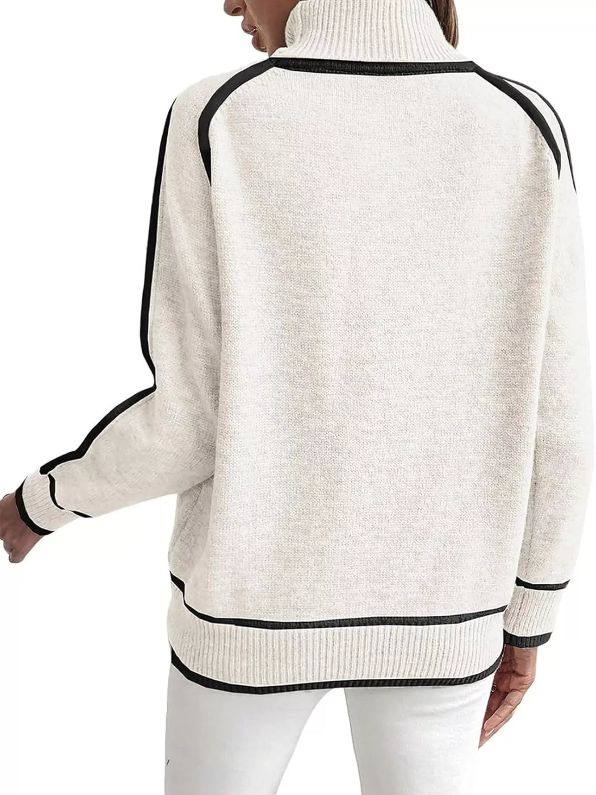 Full Size Contrast Trim Ribbed Hem Turtleneck Sweater Plus Size