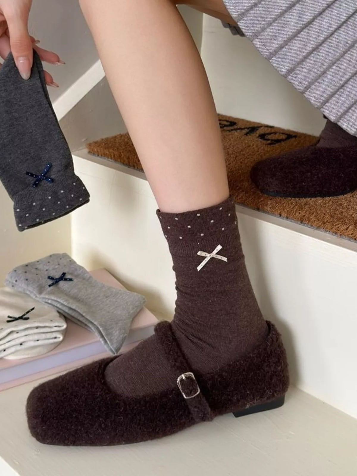 Polka Dot Crew Socks, view 3