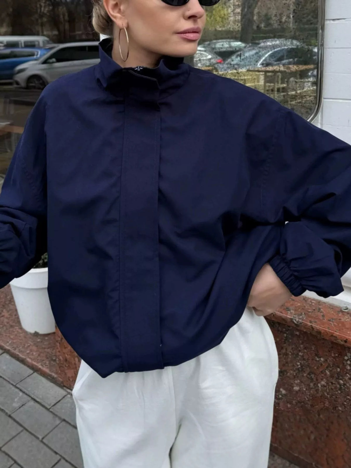 Zip Up Dropped Shoulder Jacket - Lilixa.store