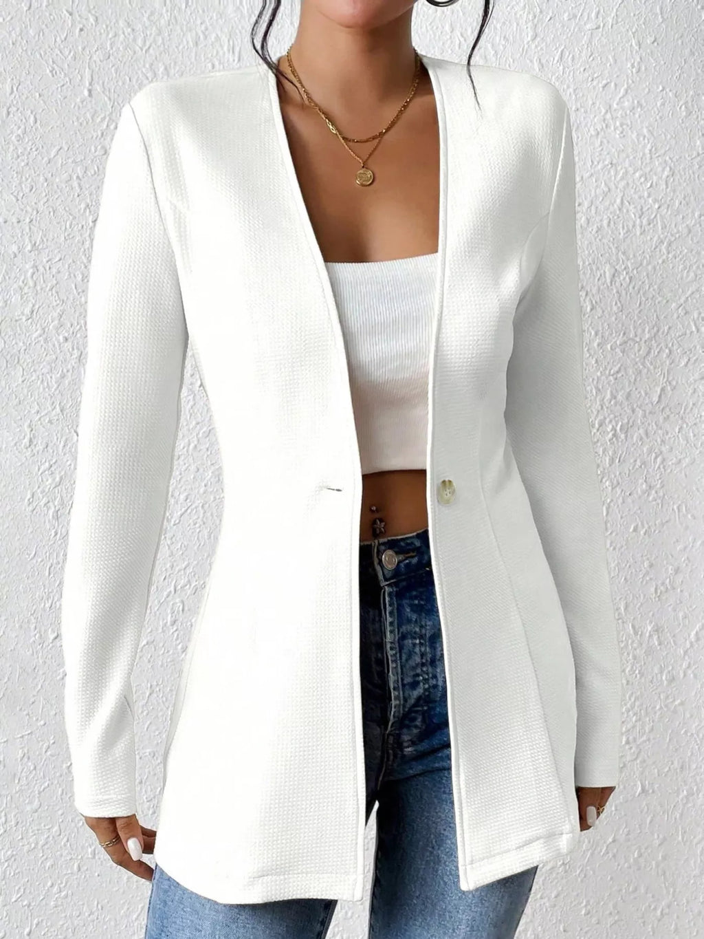 One Button Long Sleeve Blazer - Lilixa.store
