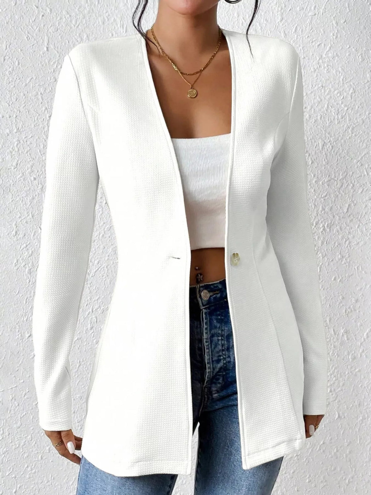 One Button Long Sleeve Blazer - Lilixa.store