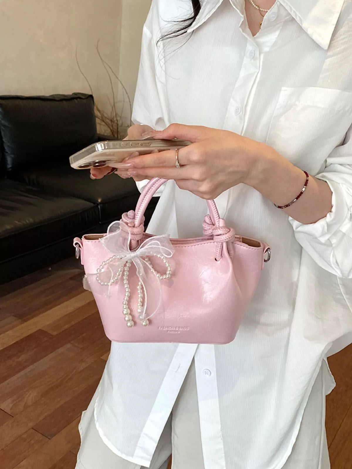 Bowknot Pearl Decor Crossbody Bag
