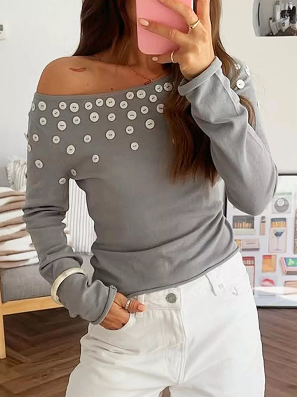 Decorative Button One Shoulder Top - Lilixa.store