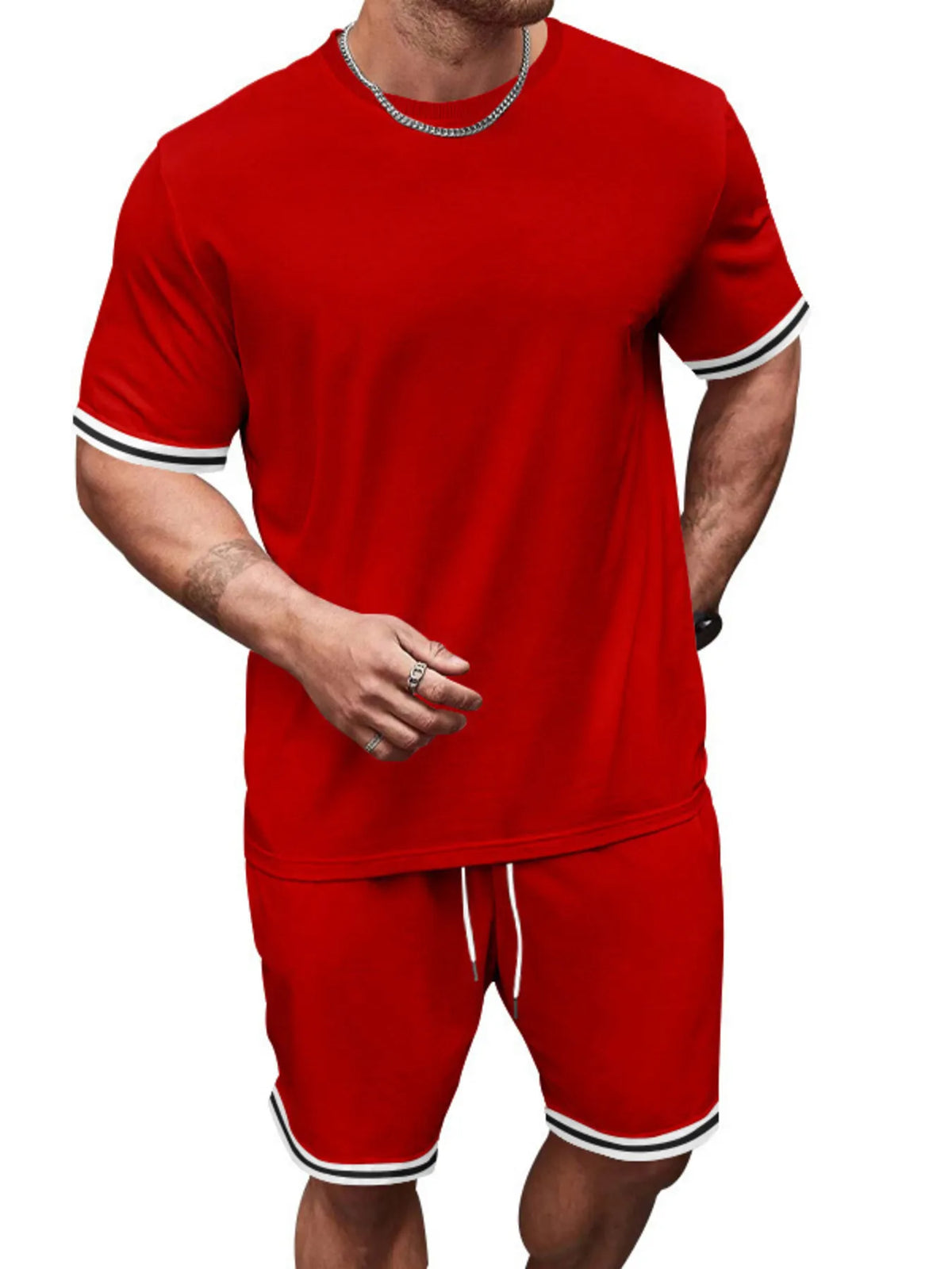 Men's Full Size Striped Short Sleeve Tee and Shorts Set Plus Size - Lilixa.store