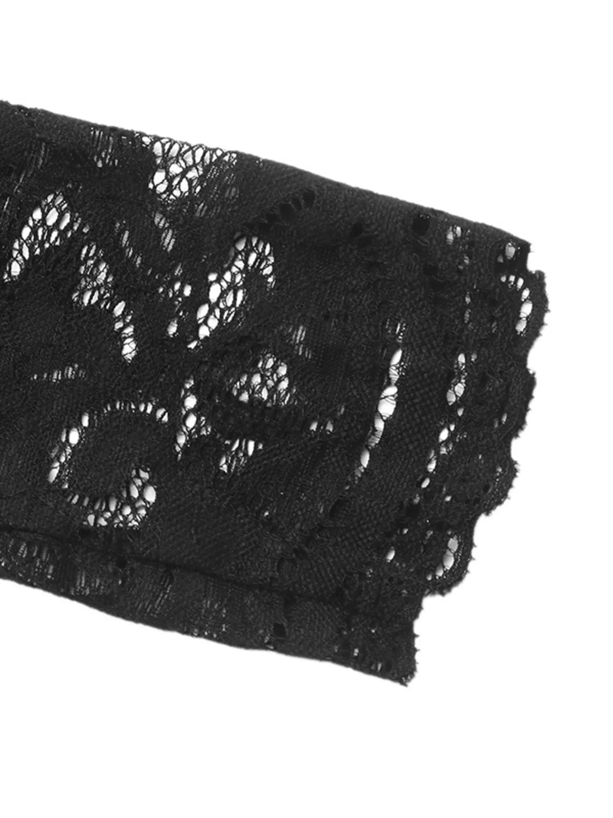 Lace Long Sleeve Wide-Leg Jumpsuit in Black, view 7