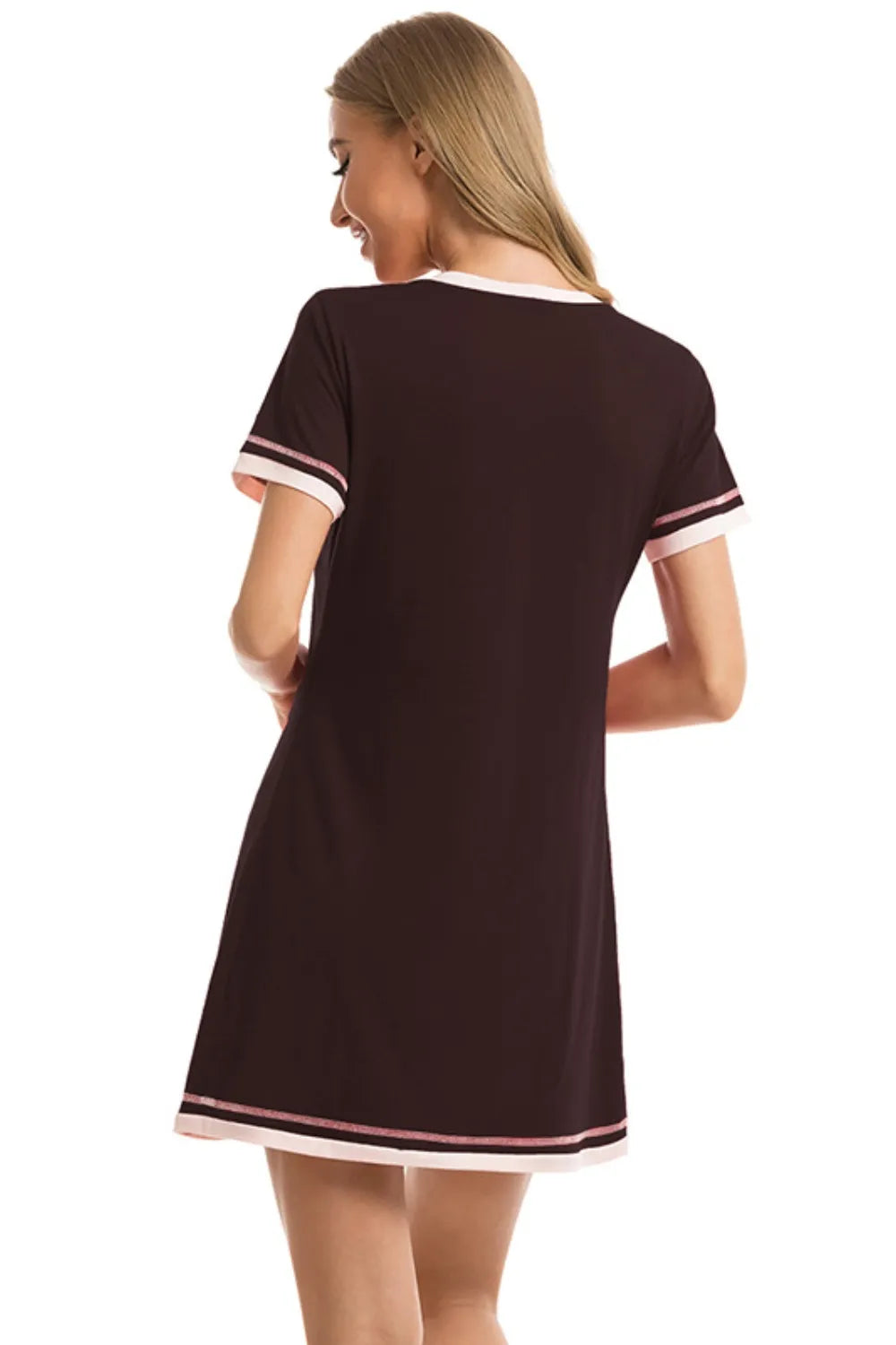 Contrast Trim Short Sleeve Lounge Dress, view 22