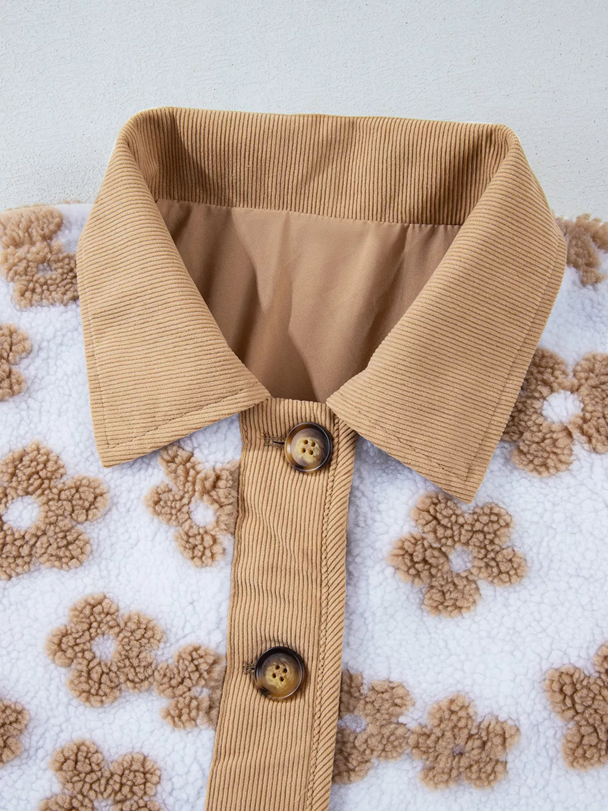 Flower Pattern Button Up Fleece Jacket - Lilixa.store