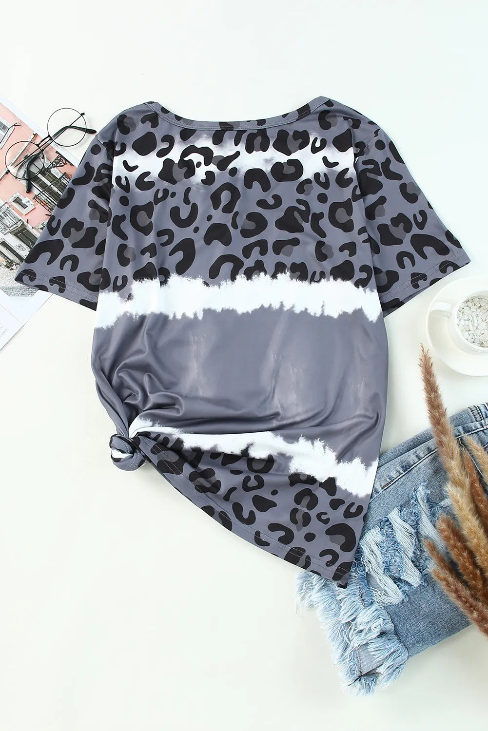 Leopard V-Neck Short Sleeve T-Shirt - Lilixa.store