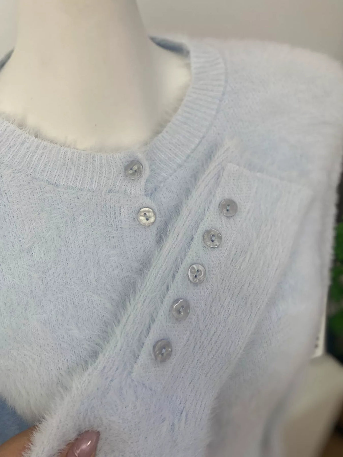 Soft Fuzzy Button-Down Cropped Cardigan, view 14
