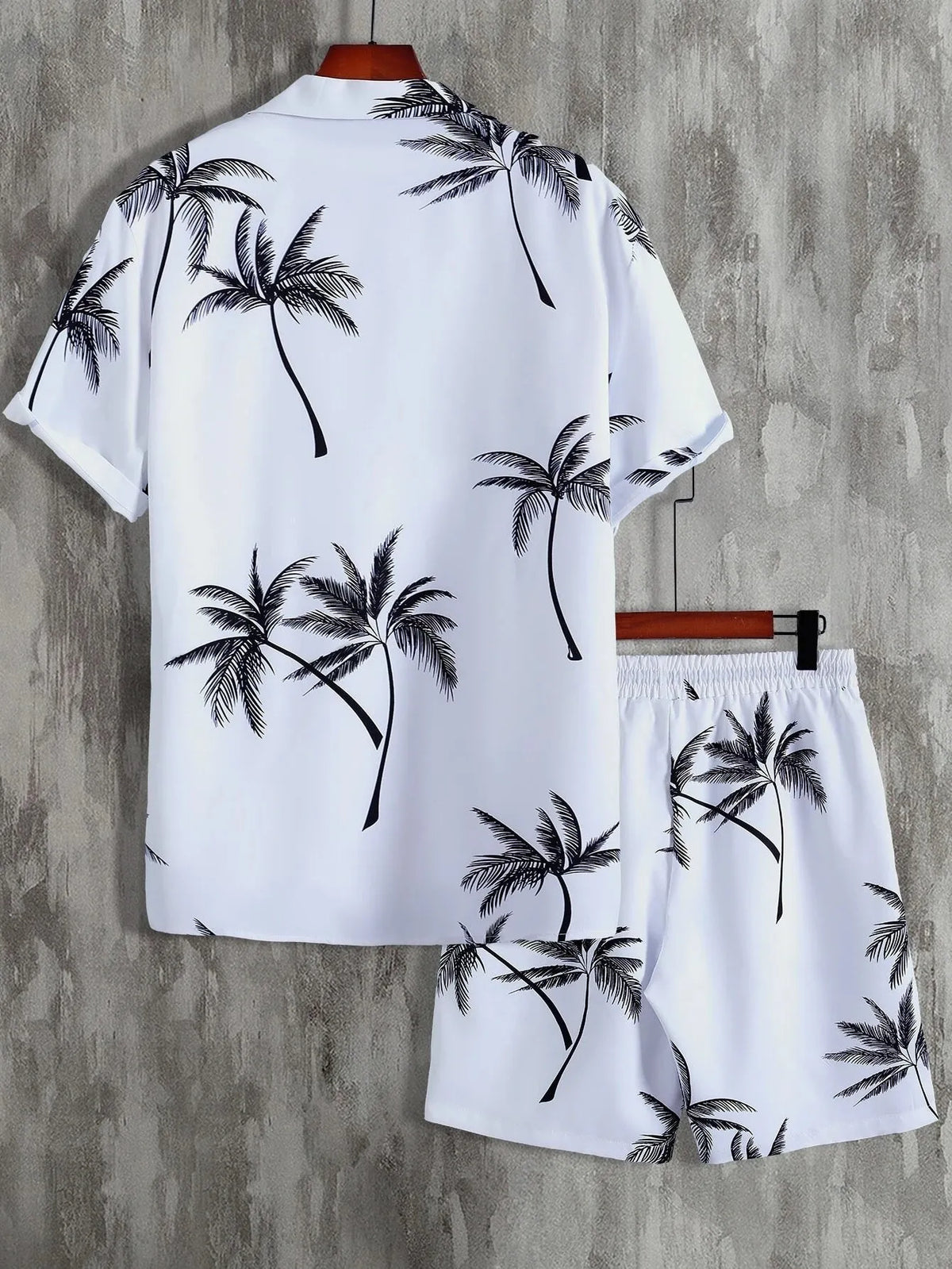 Men's Full Size Palm Print Button Up Shirt and Shorts Set Plus Size, view 5