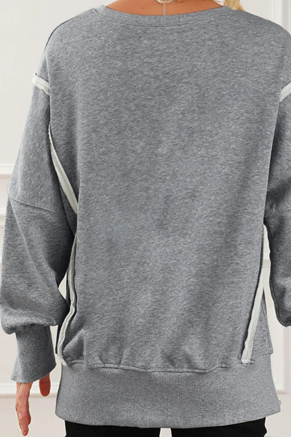 Exposed Seam High-Low Long Sleeve Sweatshirt - Lilixa.store