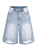Men's High-Waisted Distressed Denim Capris - Lilixa.store