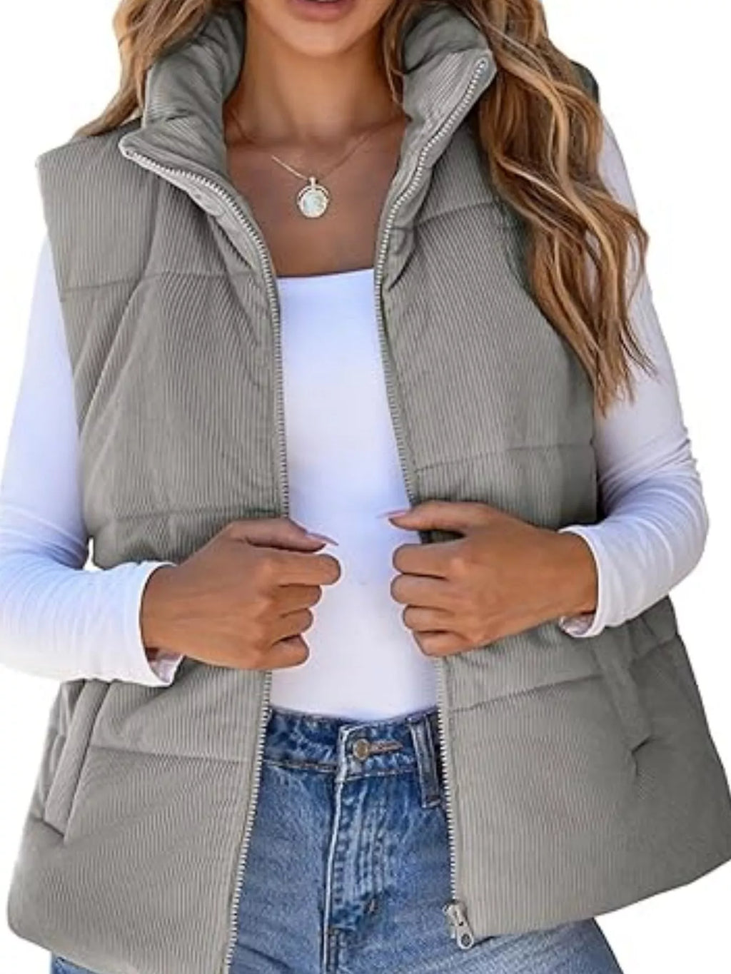 Corduroy Zip Up Vest Coat - Lilixa.store
