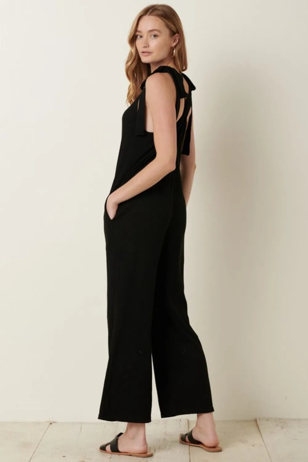 Mittoshop Rib Knit V-Neck Cross Back Jumpsuit - Lilixa.store