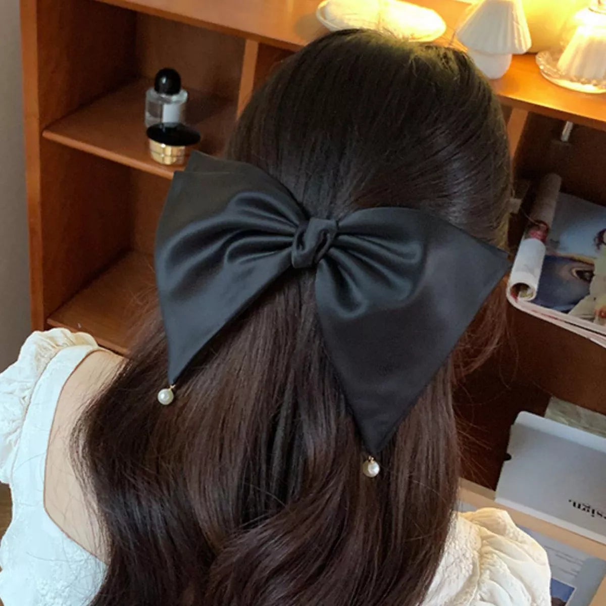 Satin Pearl Bow Hair Clip - Lilixa.store