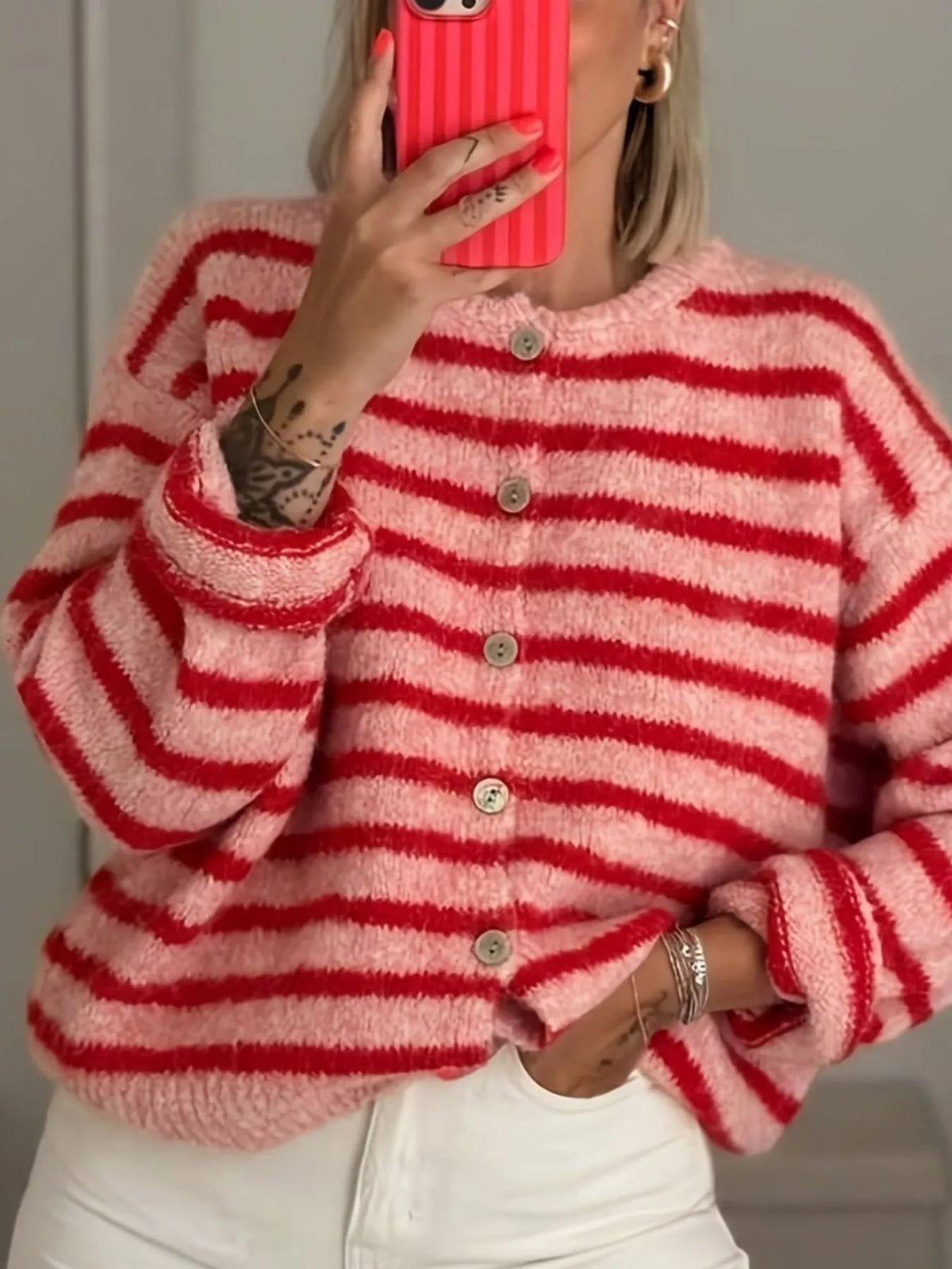 Striped Button-Down Cardigan - Lilixa.store