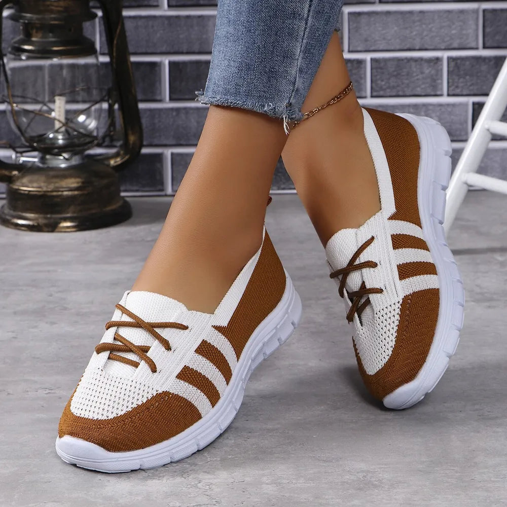 Mesh Contrast Flat Slip-Ons in Brown