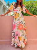 Full Size Floral Print Puff Sleeve Maxi Dress Plus Size - Lilixa.store