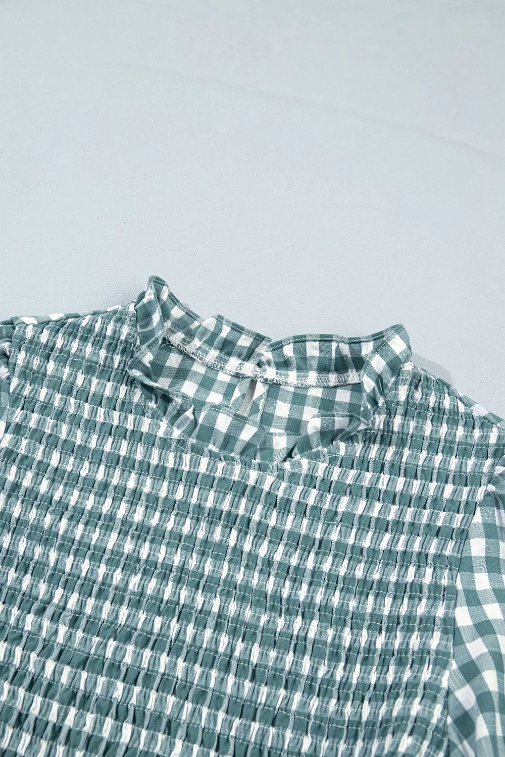 3/4 Sleeve Shirred Plaid Peplum Top - Lilixa.store