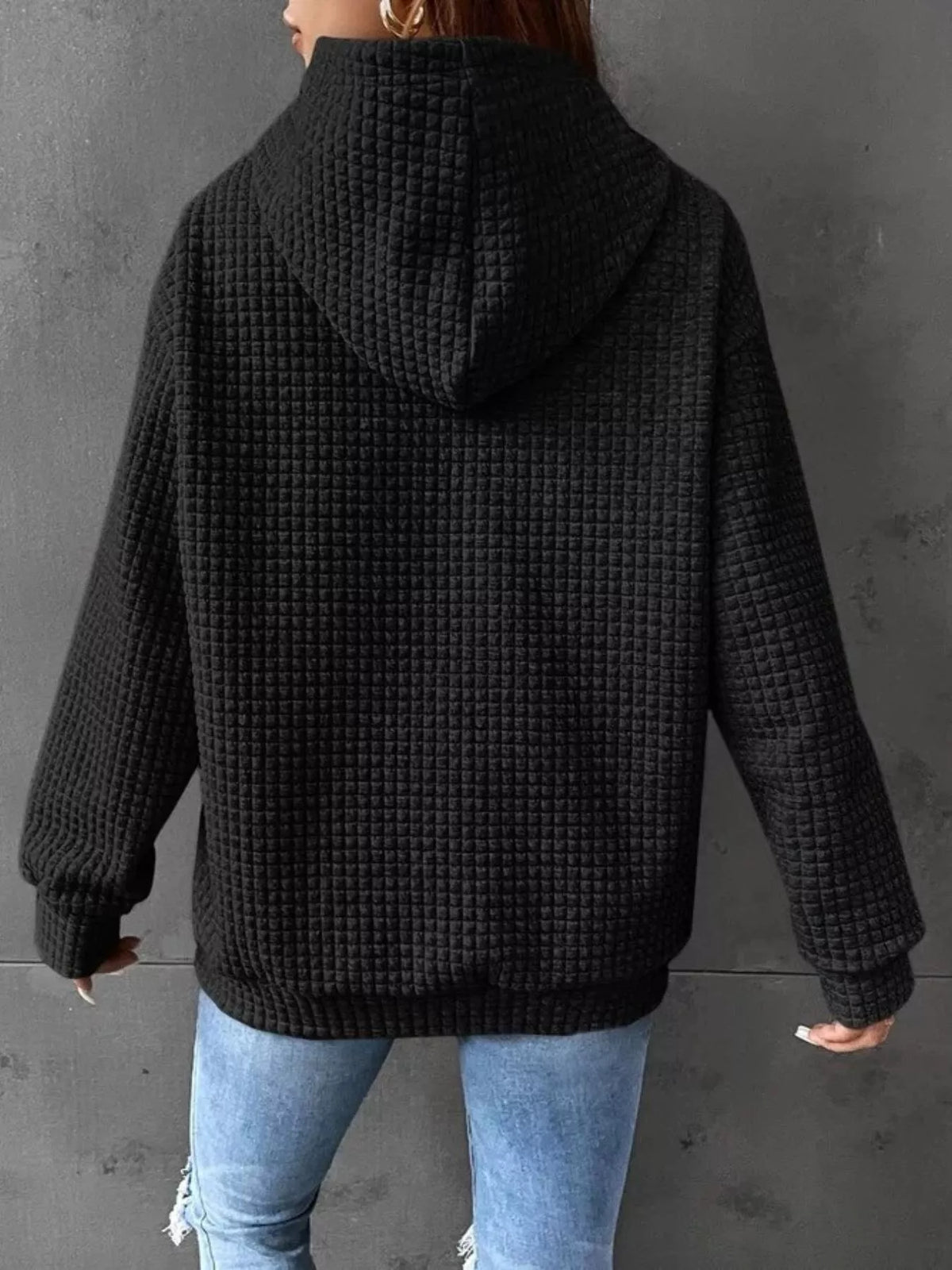 Full Size Textured Kangaroo Pocket Hoodie Plus Size - Lilixa.store