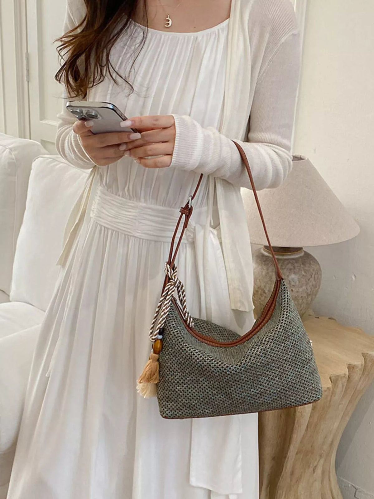 Woven Shoulder Bag with Tassel - Lilixa.store