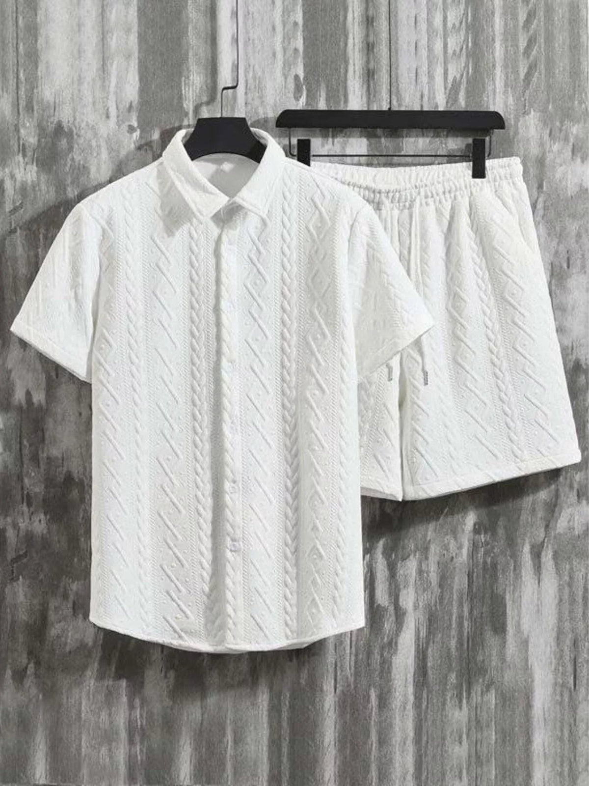 Men's Textured Knit Short Sleeve Polo & Shorts Set - Lilixa.store