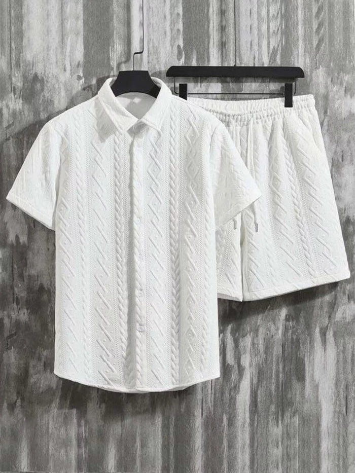Men's Textured Knit Short Sleeve Polo & Shorts Set - Lilixa.store