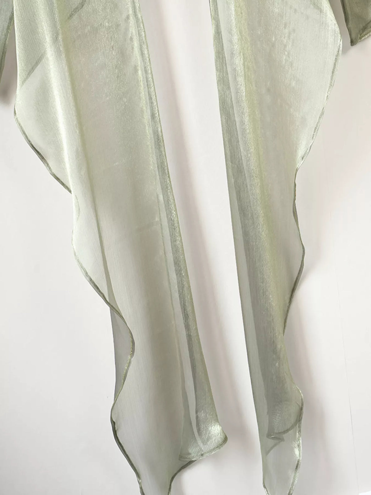 Sheer Front Tie Detail Long Sleeve Shirt in Green, view 12