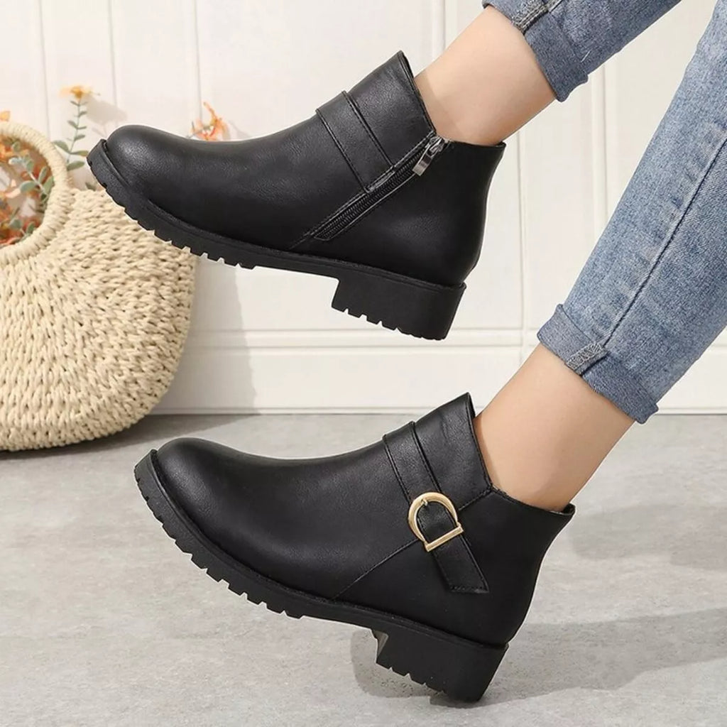 Buckle Accent Ankle Boots in Black