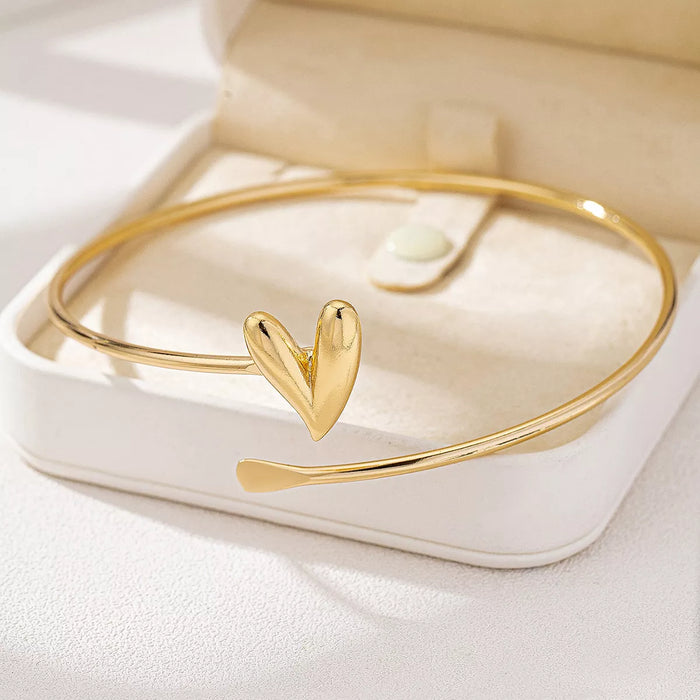 18K Gold-Plated Heart Adjustable Open Bracelet