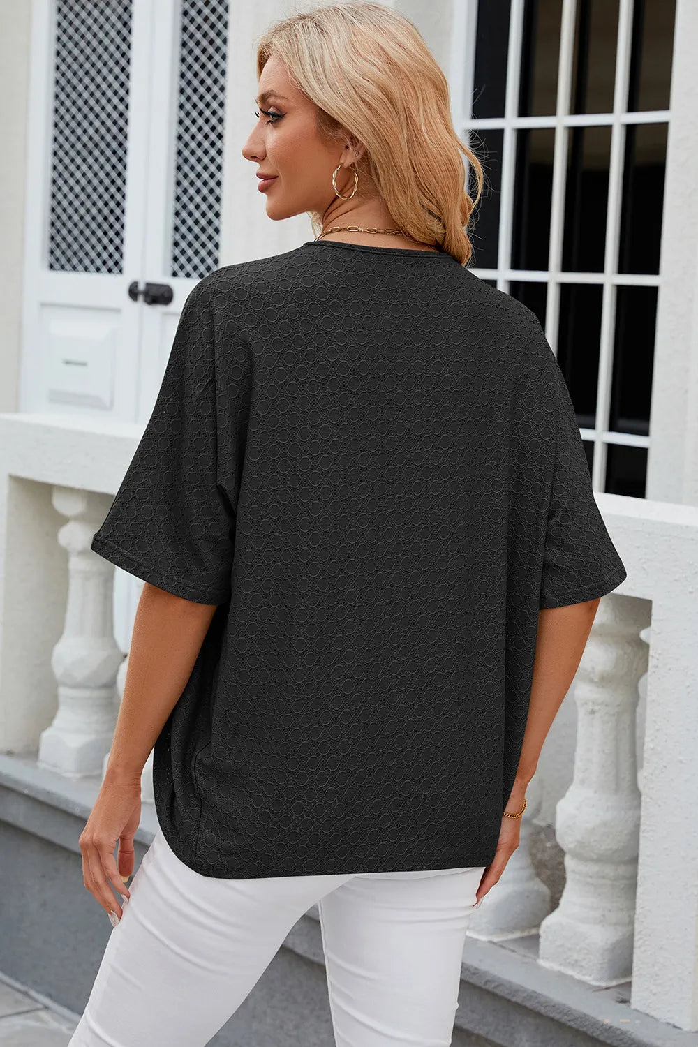 Eyelet Open Front Half Sleeve Cardigan - Lilixa.store