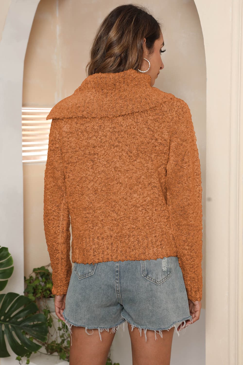 Asymmetrical Neck Long Sleeve Pullover Sweater, view 3