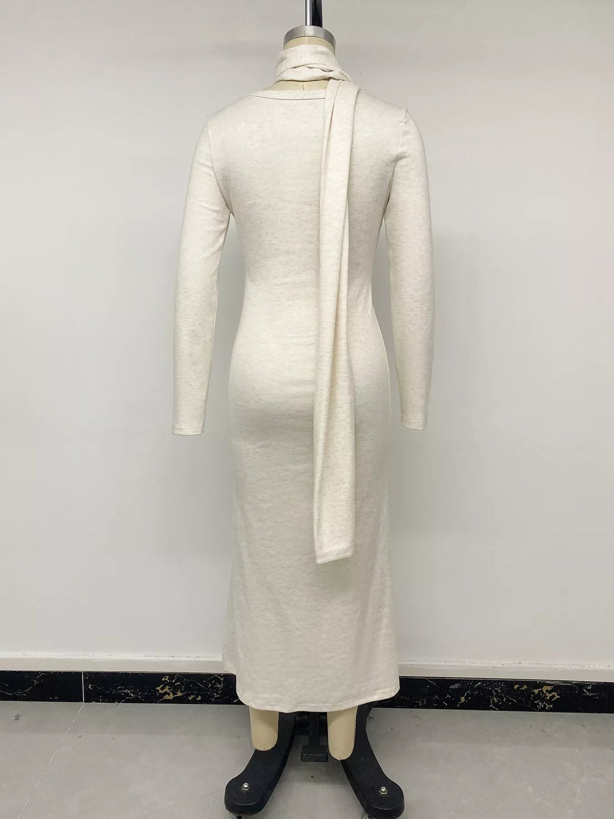 Round Neck Maxi Knit Dress with Matching Scarf - Lilixa.store