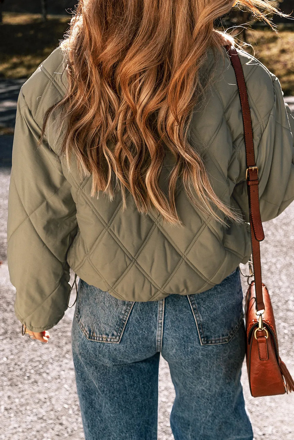 Drawstring Collared Neck Long Sleeve Winter Coat in Sage, view 2