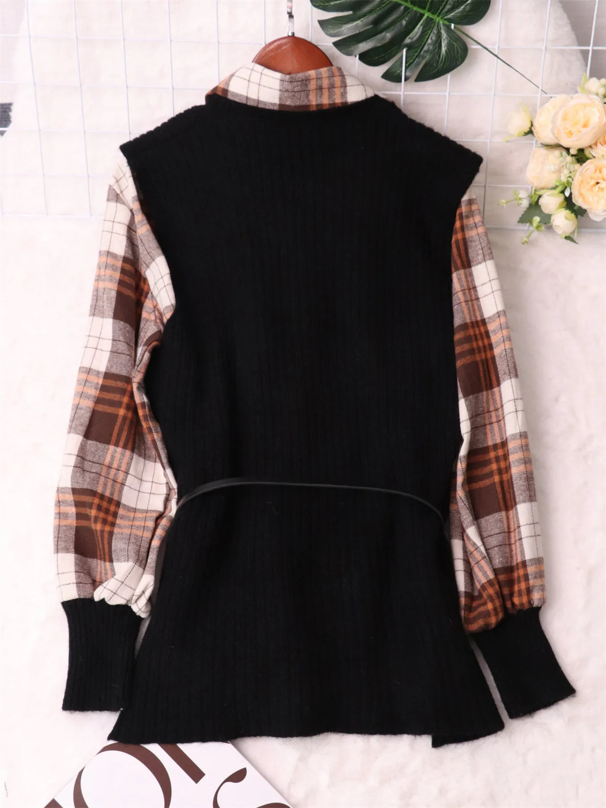 Plaid Long Sleeve Sweater Dress, view 5