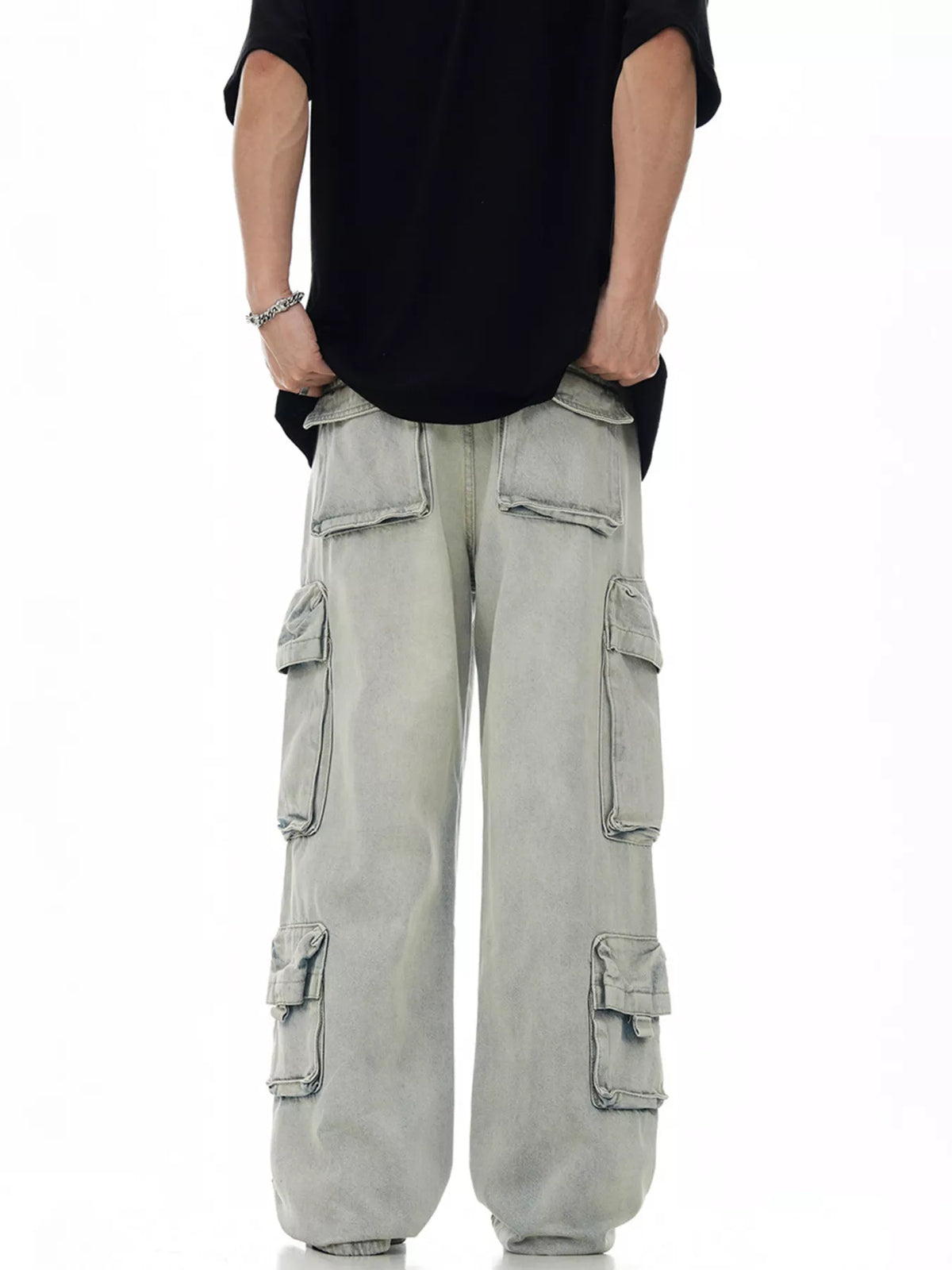 Men's Wash Multi-Pocket Cargo Pants in Blue, view 3