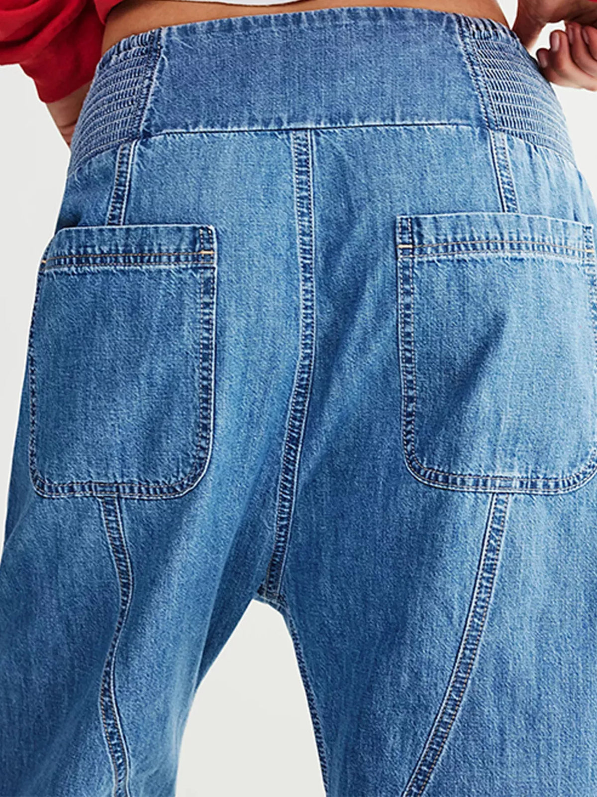 Smocked High-Waisted Wide Leg Jeans - Lilixa.store