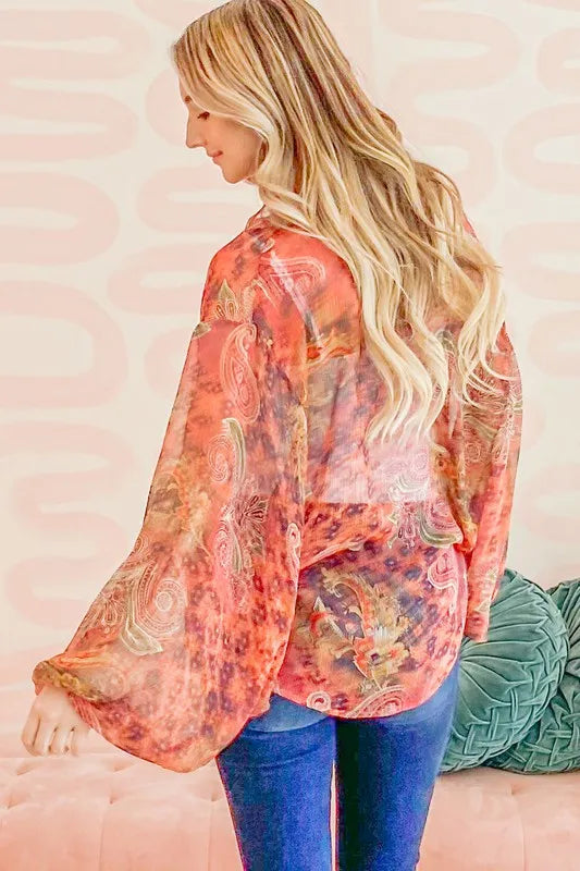 And The Why Front Tie Knot Oversized Print Top - Lilixa.store