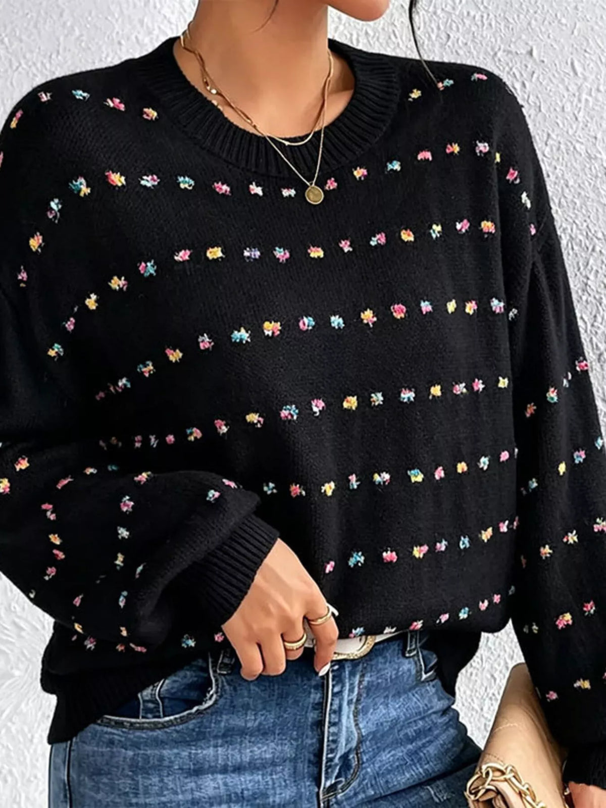 Multi-Color Confetti Dot Drop Shoulder Sweater, view 4