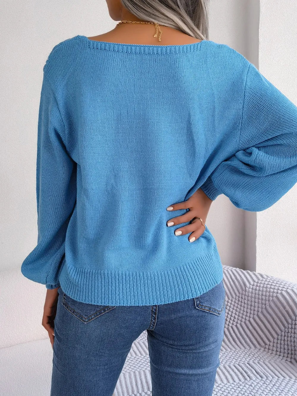 Cable-Knit Square Neck Long Sleeve Sweater, view 6